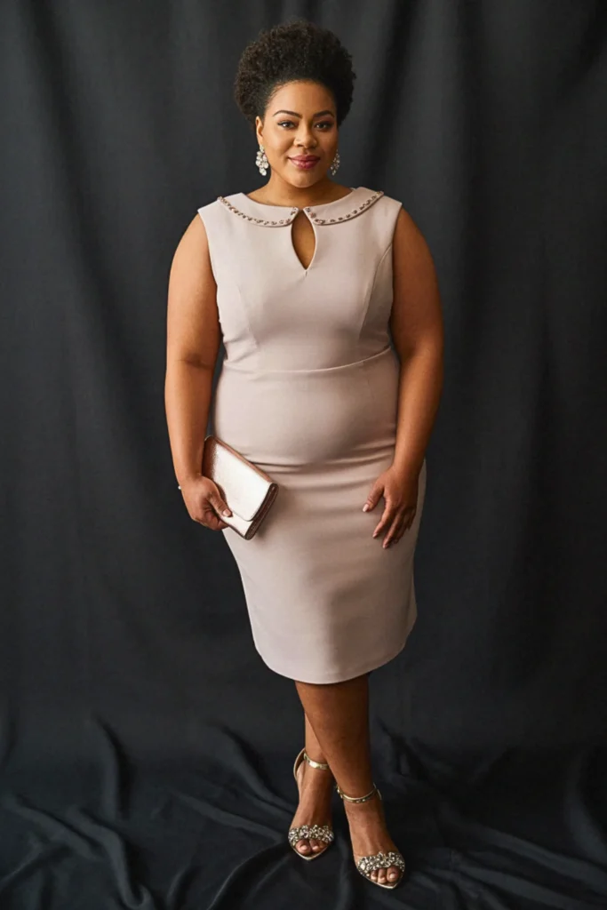 Plus Size Embellished Portrait Collar Wedding Guest Dress