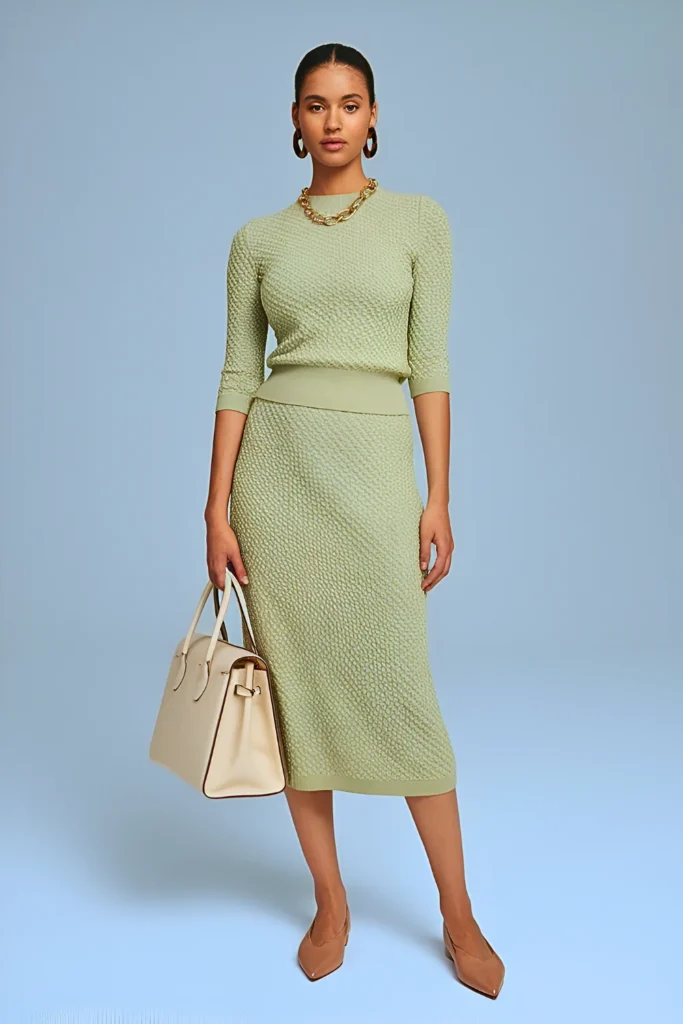Spring Textured Knit Set Office Outfit