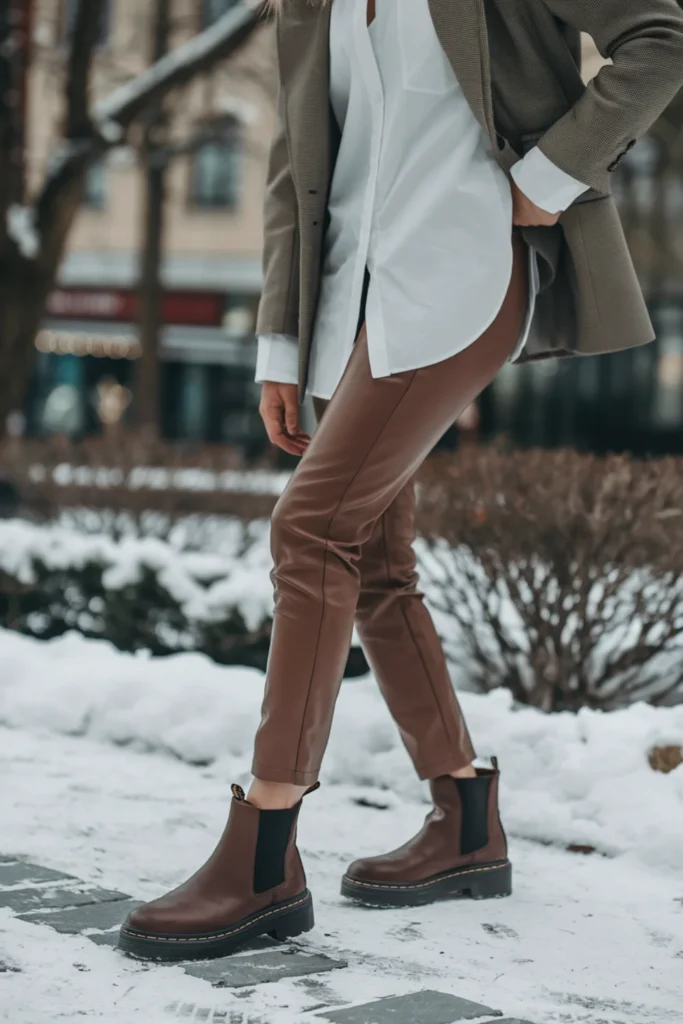 Winter blazer and ankle Boots Outfit