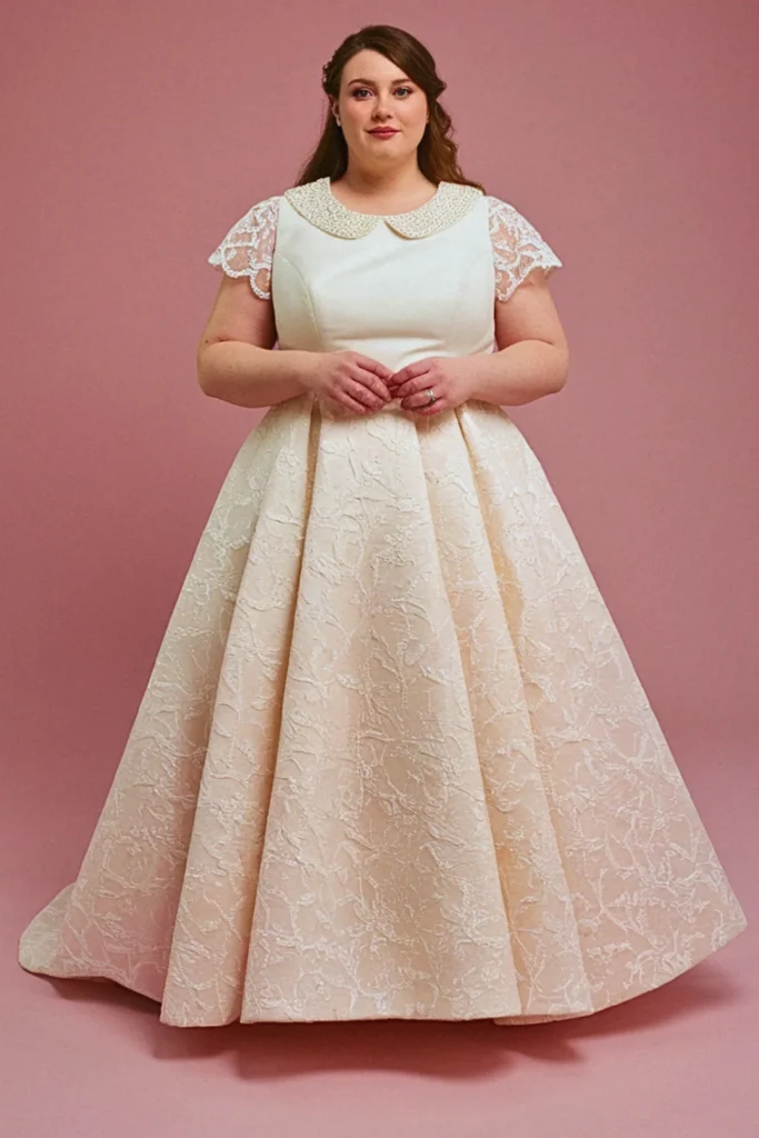 Plus Size Embellished Collar Wedding Dress