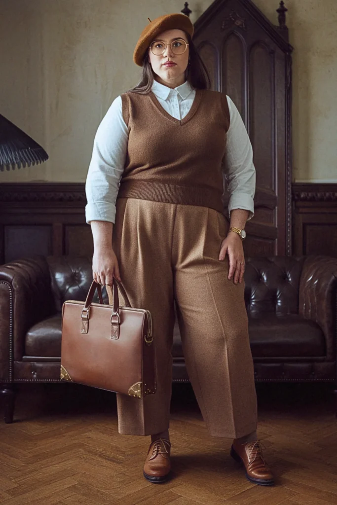 Plus Size Dark Academia Vest Fall Outfit