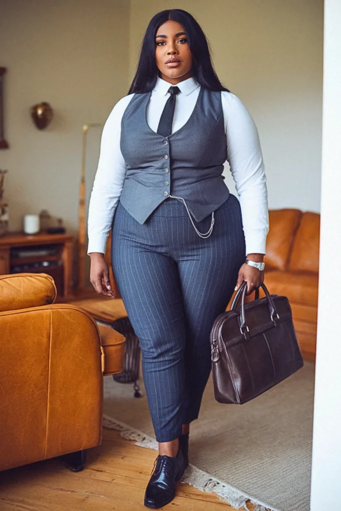 Plus Size Vest and Tie Fall Outfit