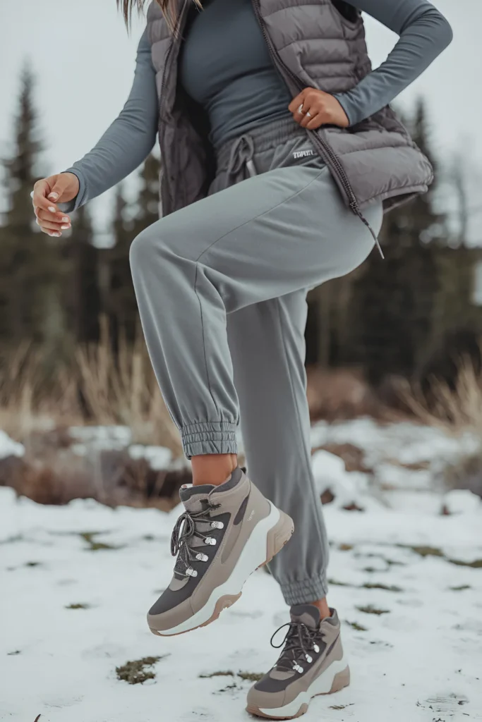 Winter joggers, puffer vest, sneaker Boots Outfit