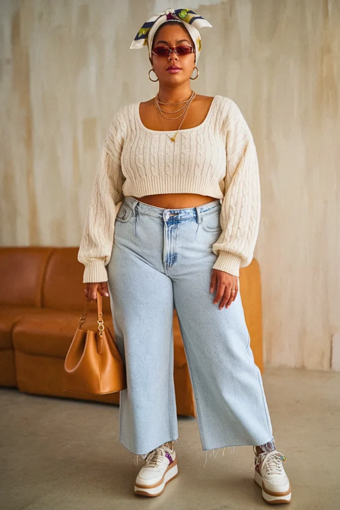 Plus Size Cropped Sweater Trendy Fall Outfit