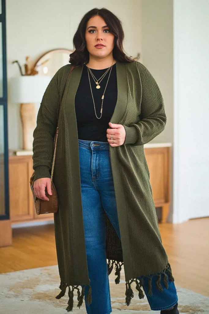 Plus Size Duster Cardigan Bohemian Professional Fall Outfit