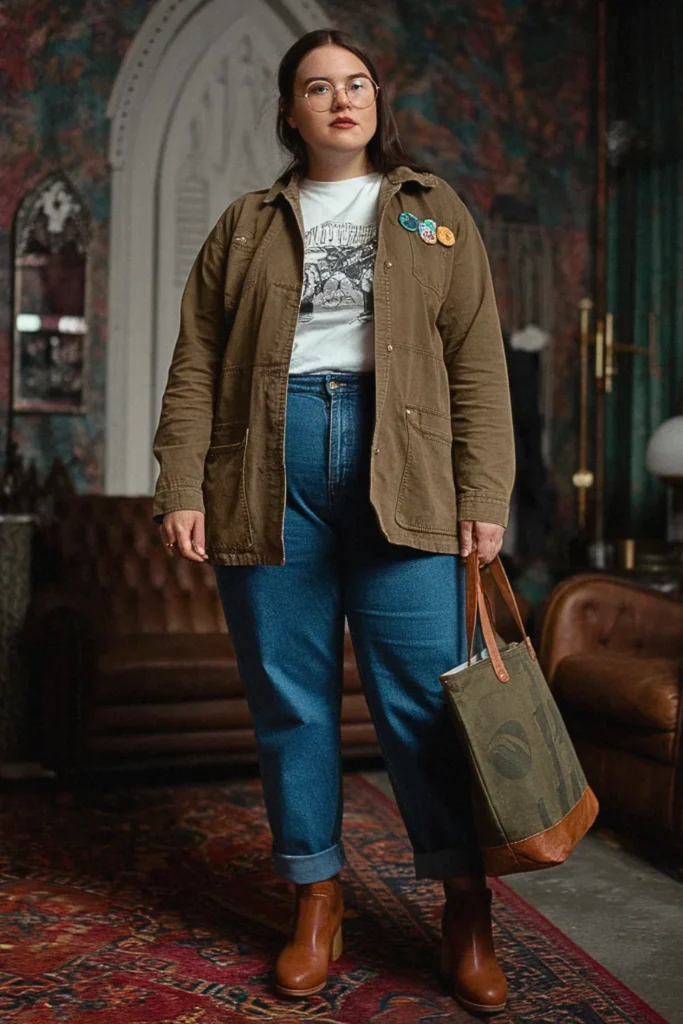 Plus Size Indie Vintage Jacket Fall Outfit