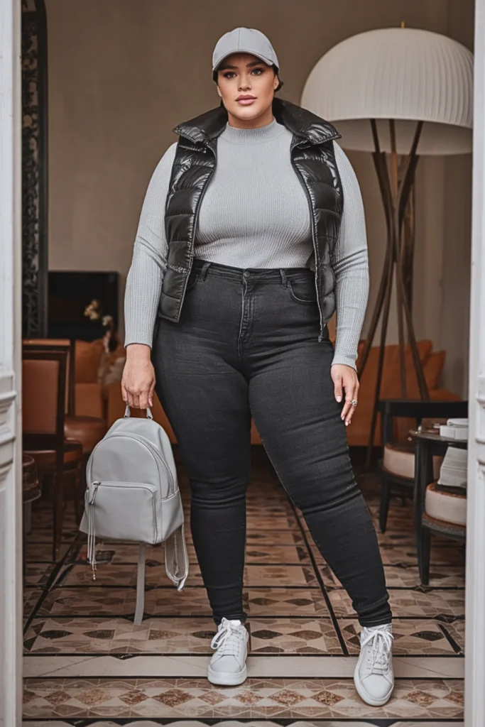 Plus Size Puffer Vest With Mock Neck Sweater Winter Outfit
