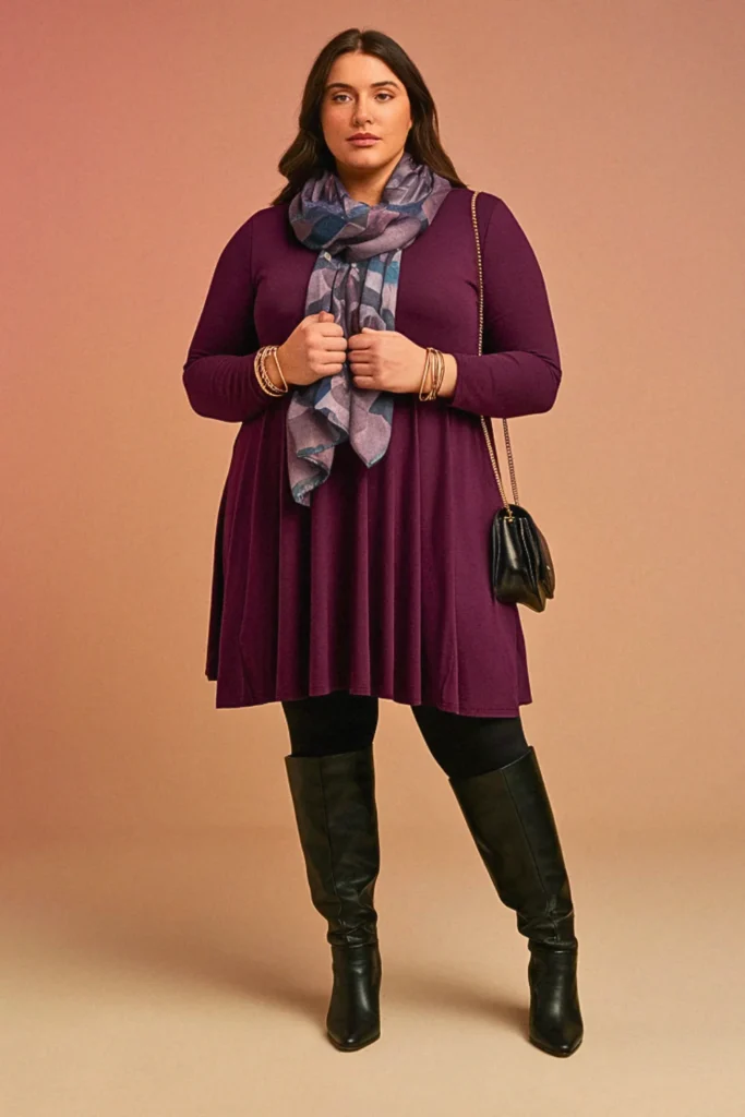 Plus Size Tunic Dress and Leggings Fall Outfit