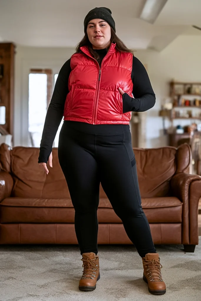 Plus Size Puffer Vest Thermal Leggings Fall Winter Outfit