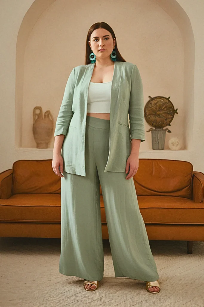 Plus Size Classy Linen Palazzo Set Summer Outfit