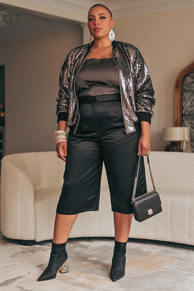 Satin Bermuda Shorts with Sequin Bomber Birthday Outfit