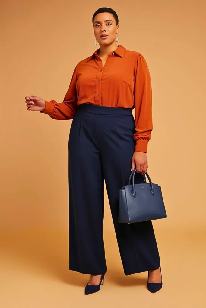 Plus Size Autumn Rust Orange Blouse Boardroom Work Outfit