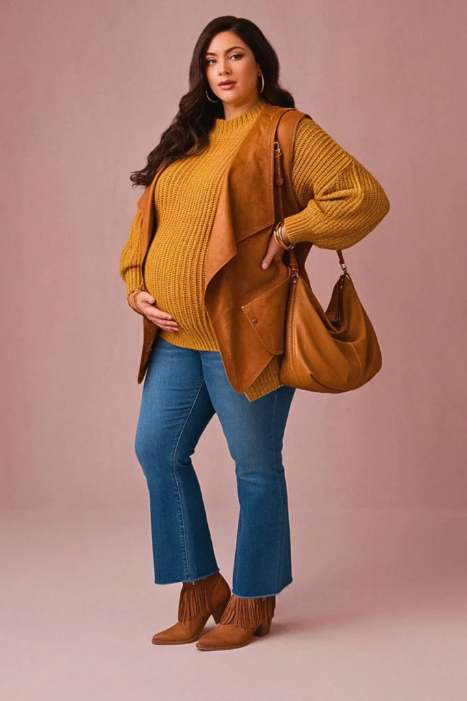 Plus Size Fall Sweater and Jeans Maternity Outfit