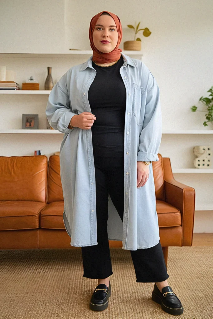 Urban Coffee Date Layered Denim Hijabi Outfit