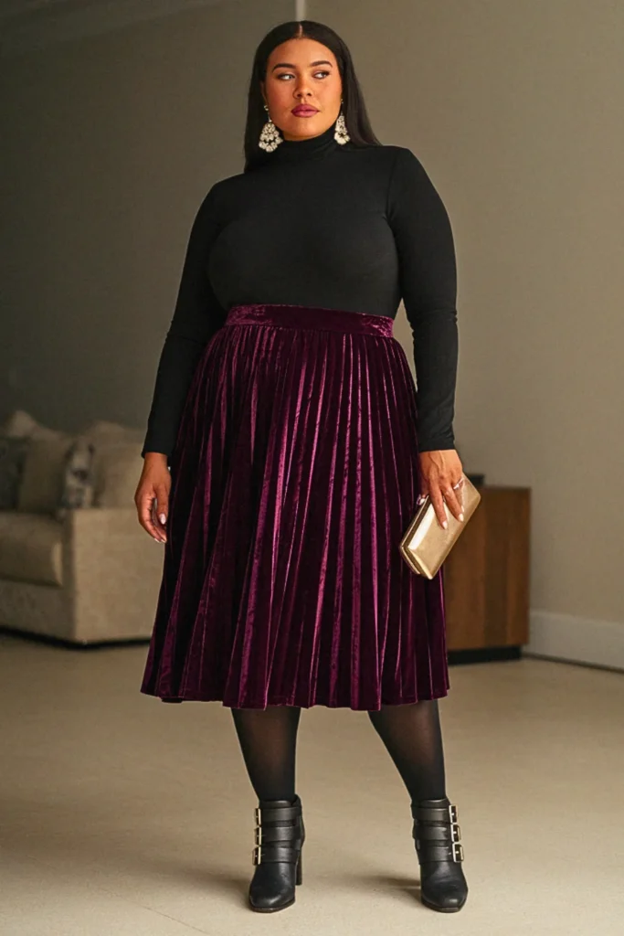 Plus Size Cute Turtleneck Midi Skirt Date Night Fall Outfit