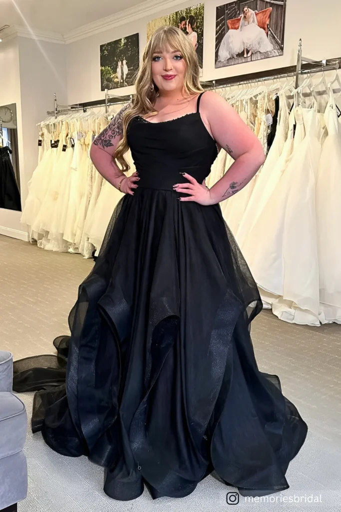 Plus Size Black Ball Gown Prom Dress