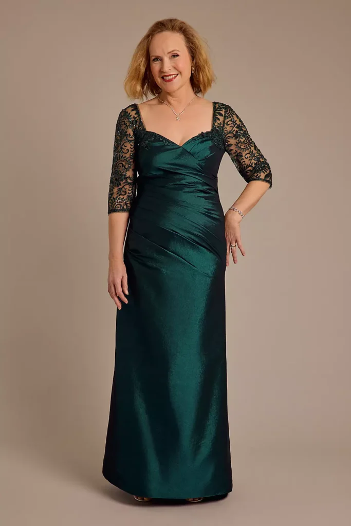 Emeraled Gem Embroidered Stretch Taffeta Mermaid Dress