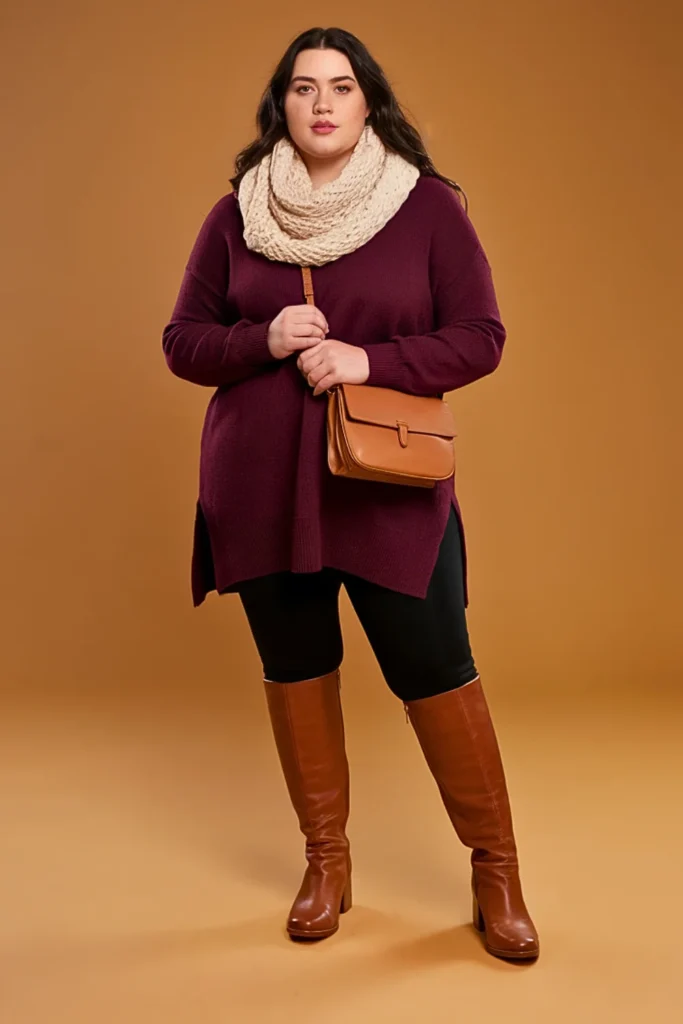 Plus Size Casual Tunic Sweater and Leggings Autumn Outfit