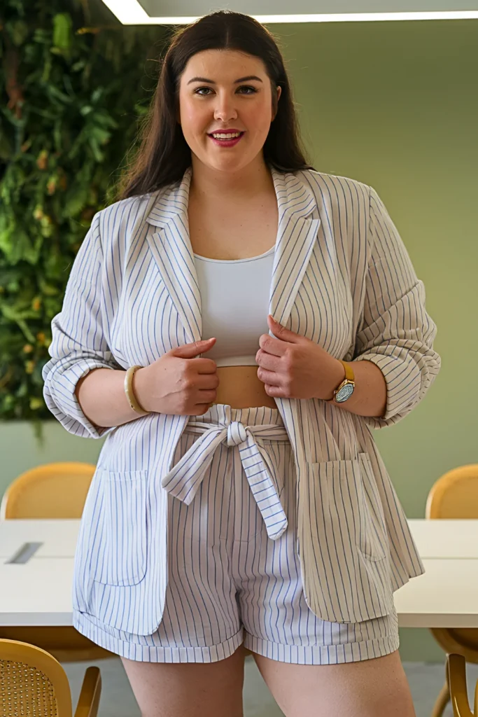 Striped Linen Blazer + Paperbag Waist Shorts Work Outfit
