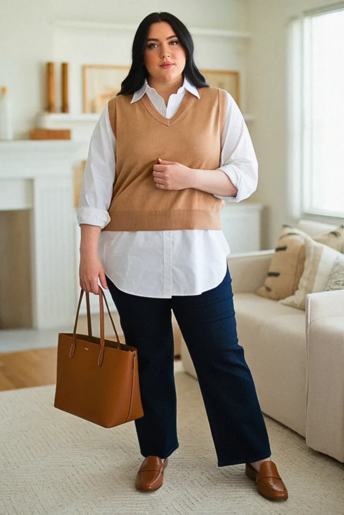Plus Size Casual Sweater Vest Work Fall Outfit