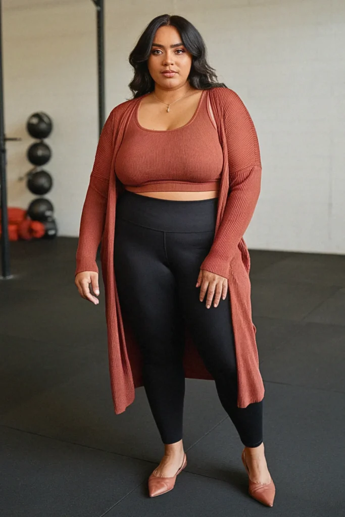 Plus Size Fall Ribbed Tank and Matching Cardigan Set Athleisure Outfit