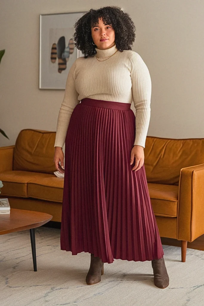 Plus Size Maxi Skirt and Fitted Sweater Dressy Fall Outfit