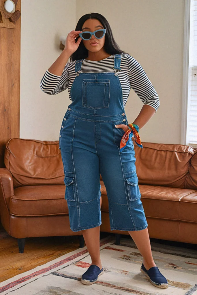 Plus Size Comfy Bermuda Denim Overalls Summer Outfit