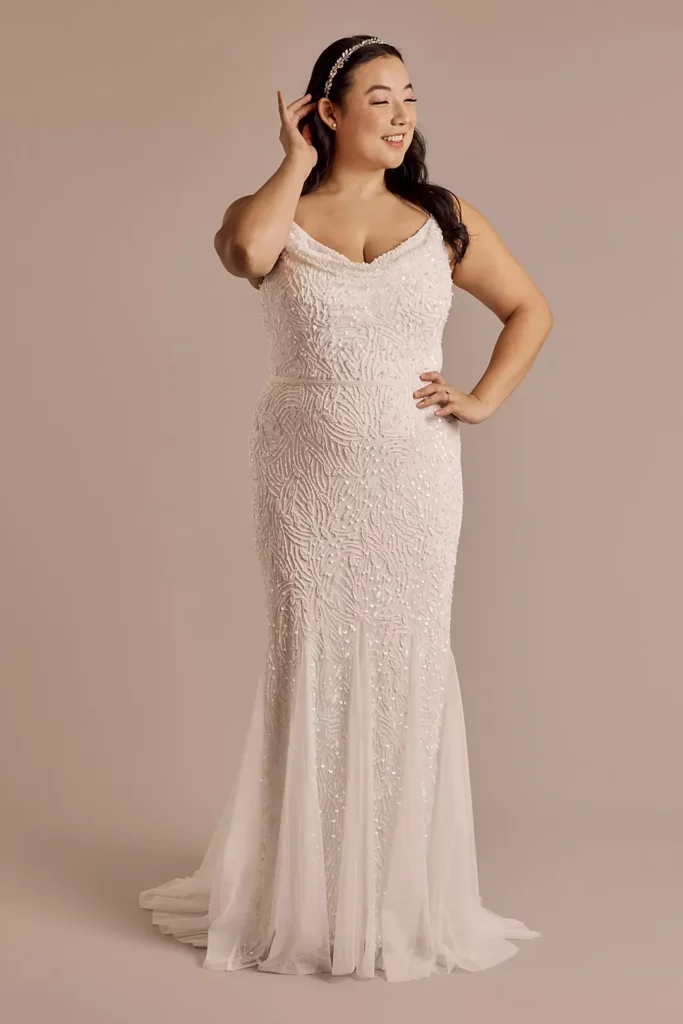 Beaded Mermaid Wedding Dress with Cowl Neckline