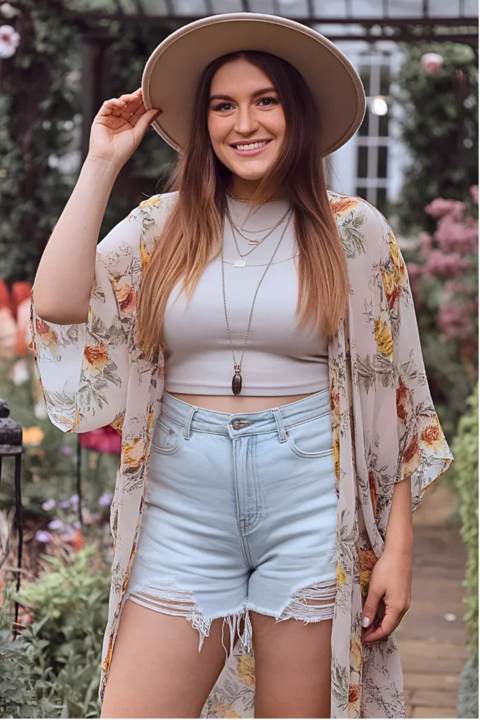 Floral Kimono and High-Waisted Shorts