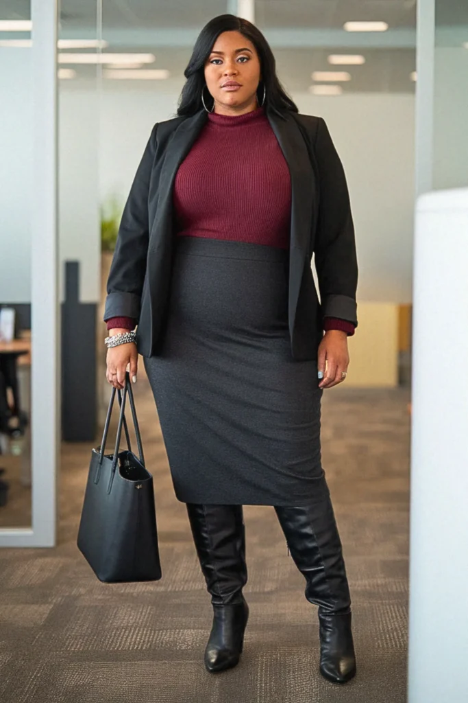 Plus Size Fall Wool Skirt Office Casual Outfit