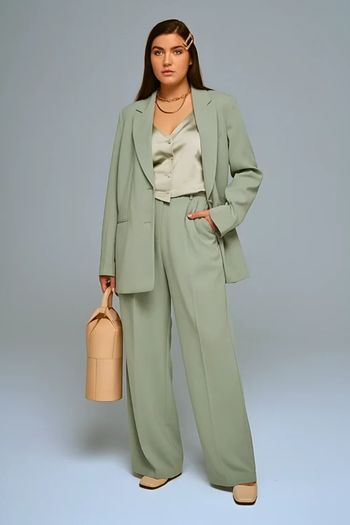 Spring Monochromatic Sage Power Suit Work Outfit
