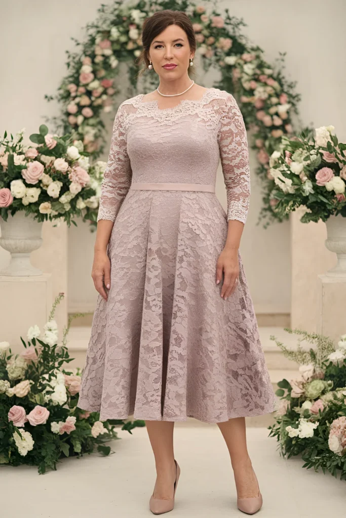 Plus Size Mother of the Groom Tea-Length Lace Dress