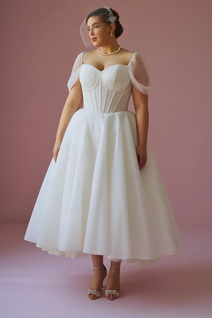 Plus Size Vintage-Inspired Tea Length Wedding Dress