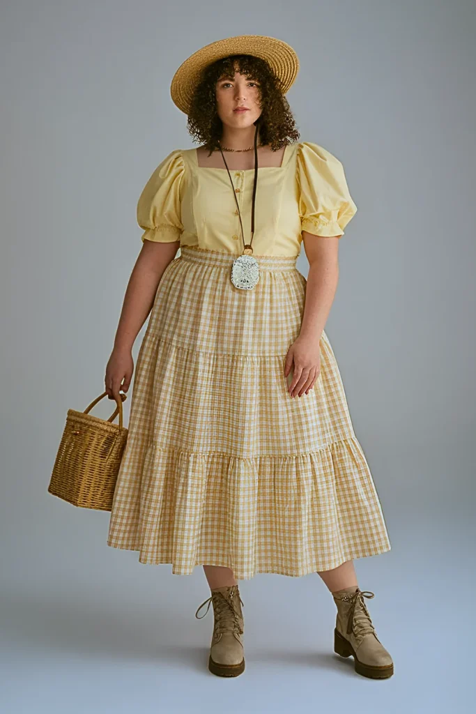 Plus Size Prairiecore Puff Sleeve & Tiered Skirt Set