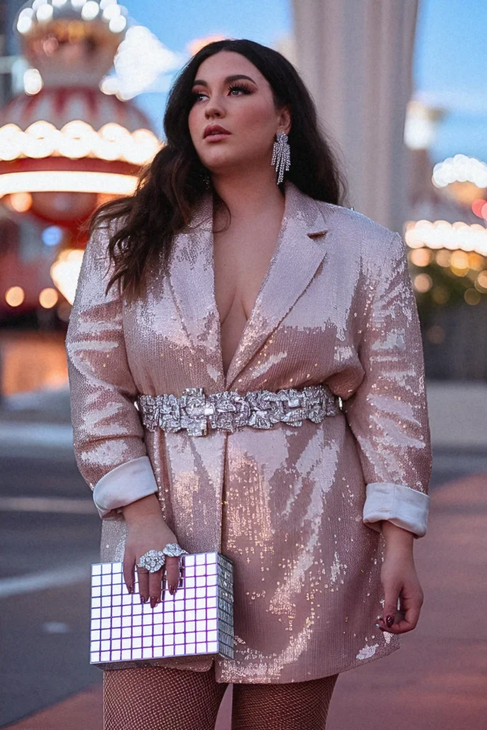 Plus Size Summer Sequin Blazer Dress and Fishnet Outfit