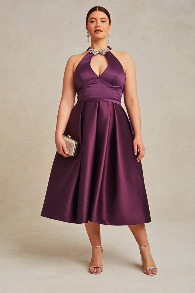 Embellished Halter Neck Plus Size Classy Wedding Guest Dress