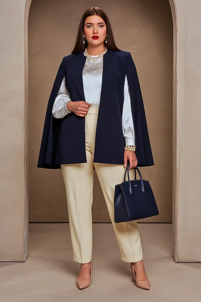 Plus Size Cape Blazer Cigarette Pants Fall Outfit