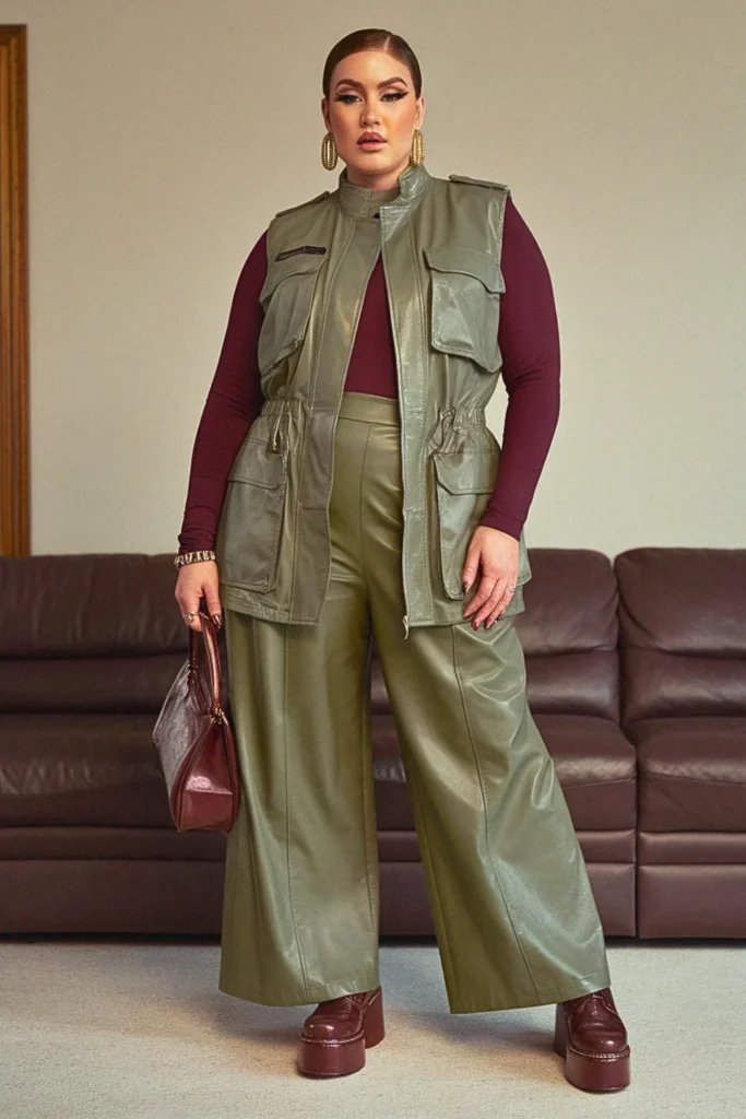 Plus Size Utility Vest Bodysuit Fall Outfit