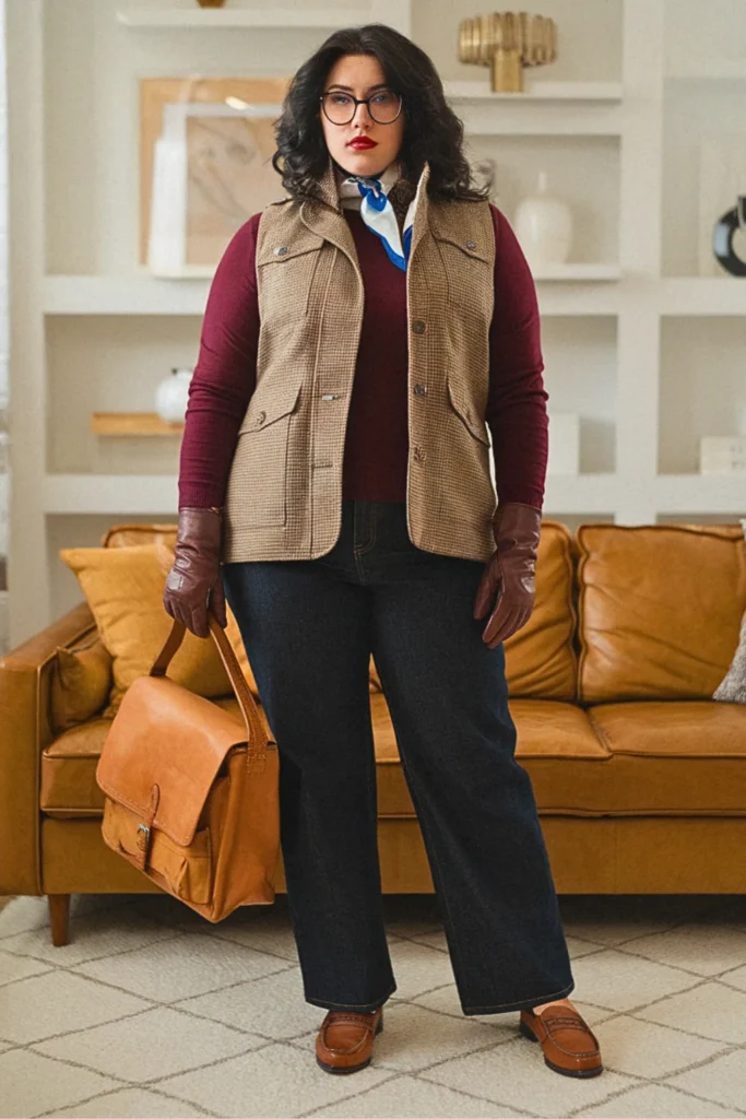 Plus Size Tweed Utility Vest Sophisticated Scholar Fall Outfit