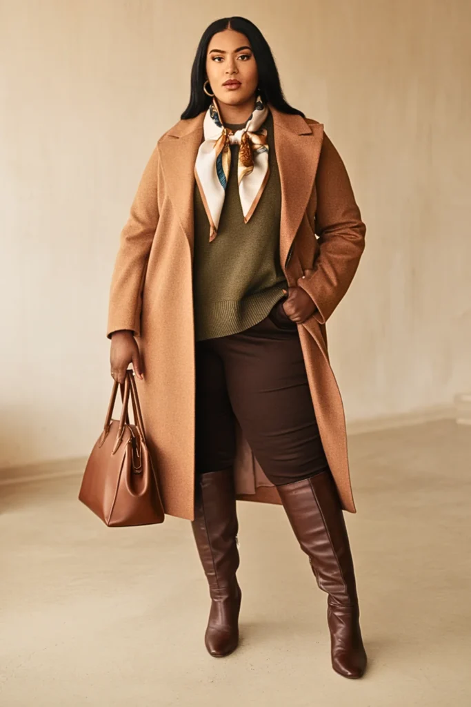Plus Size Caramel Coat Autumn Outfit