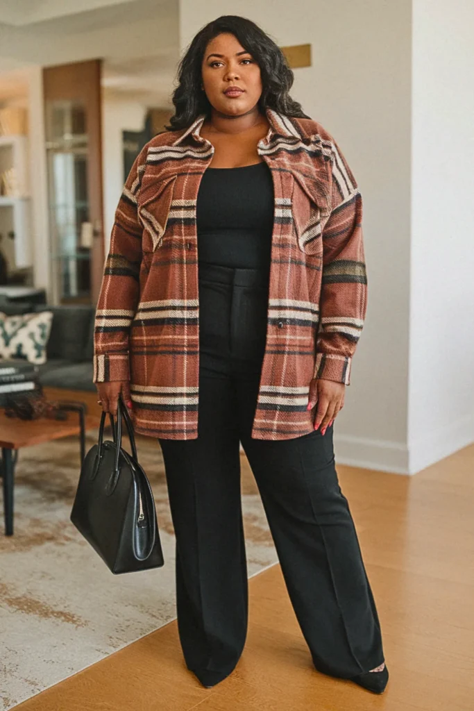 Plus Size Casual Shacket Business Casual Fall Outfit