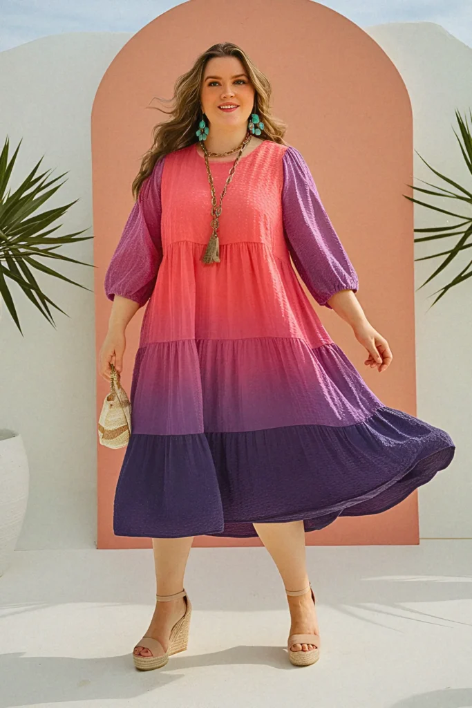 Plus Size Summer Tiered Midi Dress Party Outfit