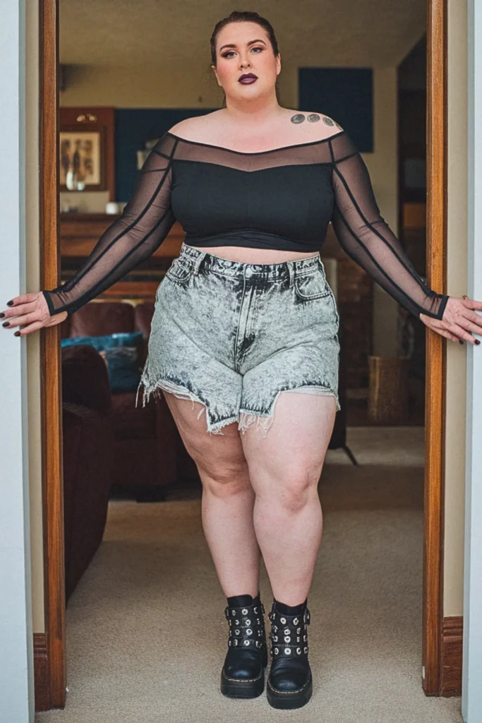 Plus Size Edgy Acid Wash Denim Summer Outfit