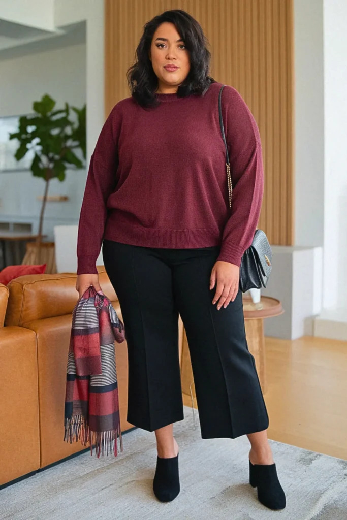 Plus Size Pullover Sweater with Cropped Pants Fall Outfit