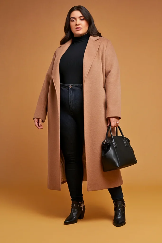Plus Size Longline Coat and Skinny Jeans Urban Autumn Outfit