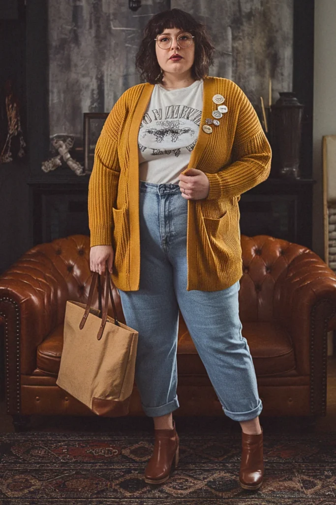 Plus Size Indie Vintage Cardigan Fall Outfit