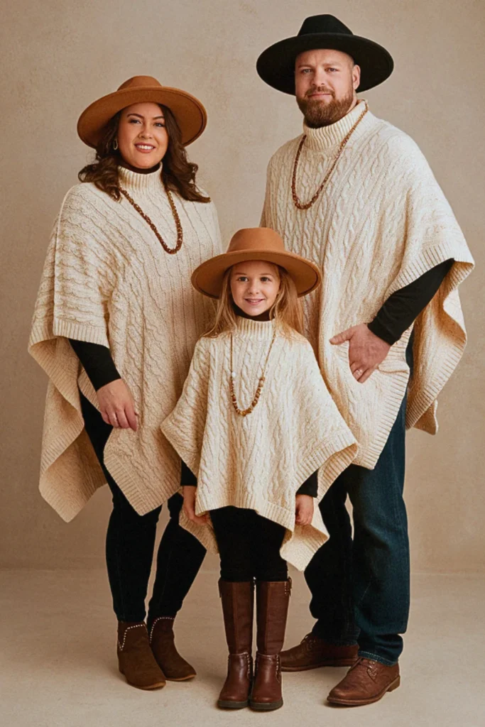 Plus Size Fall Textured Cream Poncho Family Outfit