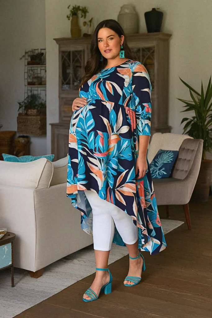Plus Size Summer High-Low Tunic Pregnancy Outfit