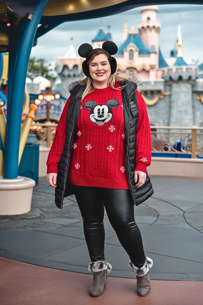 Plus Size Winter Mickey Mouse Sweater and Faux Leather Leggings Disney Outfit
