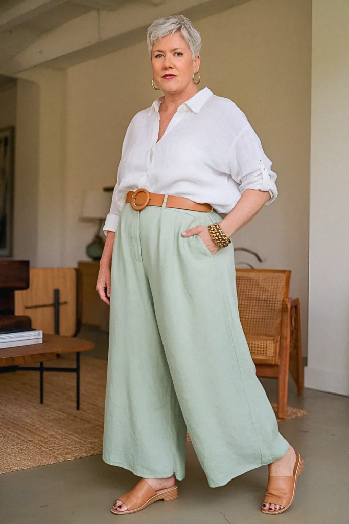 Plus Size Linen Palazzo Pants Summer Outfit